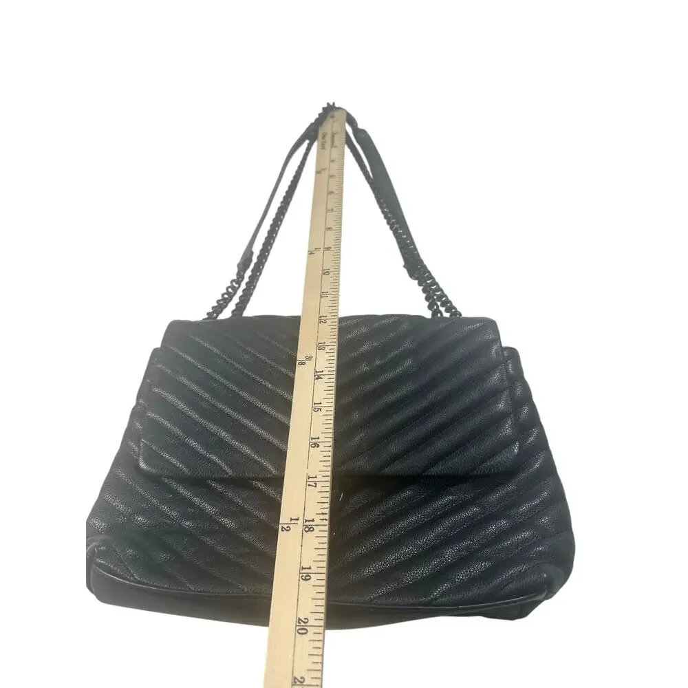 Rebecca Minkoff Edie Flap Medium Leather Shoulder Bag‎ All Black Hardware EUC